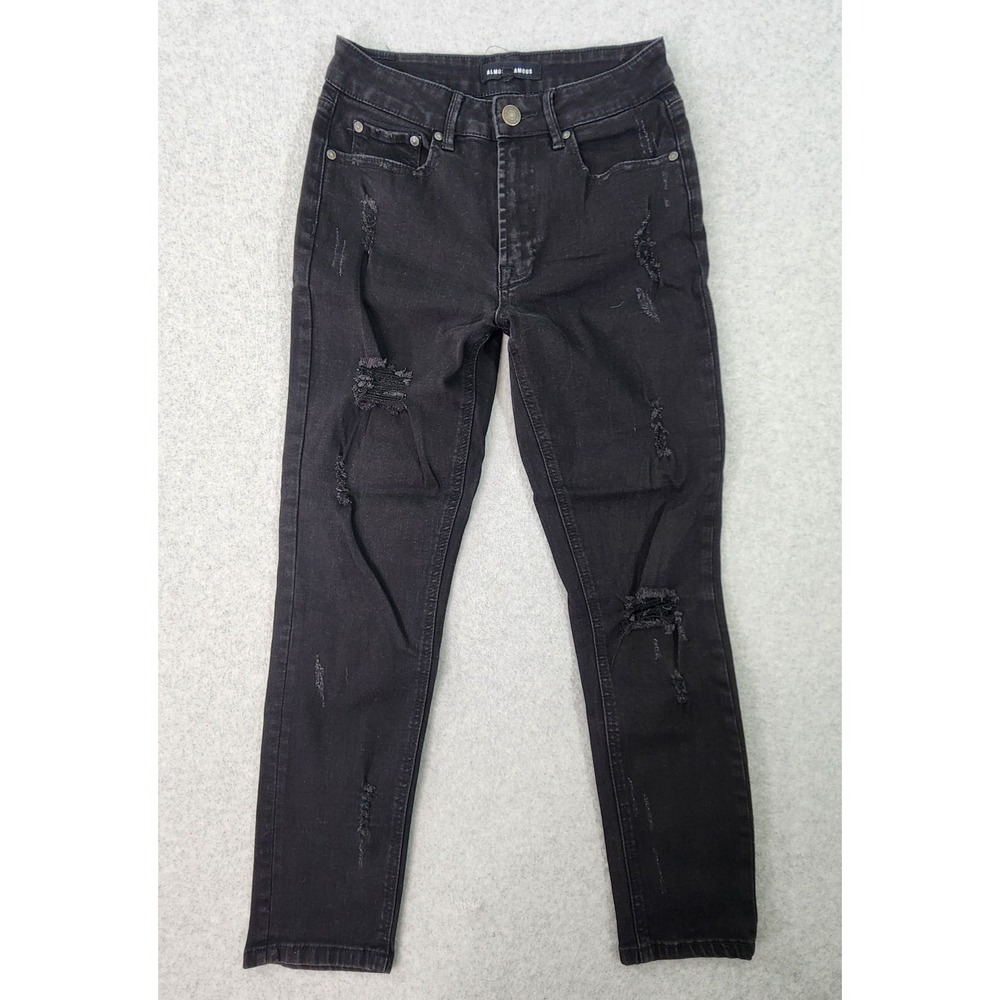 Almost Famous Jeans Womens Size 3 Junior Vintage Mom Distressed Black Wash Pants